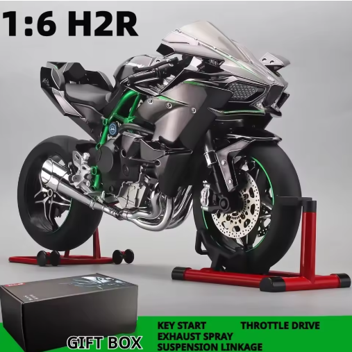 1:6 Scale Kawasaki Ninja H2R Alloy Metal Diecast Motorcycle Model – Extremely Large Detailed Superbike Model with Spray Paint Finish – Collectible Display Bike