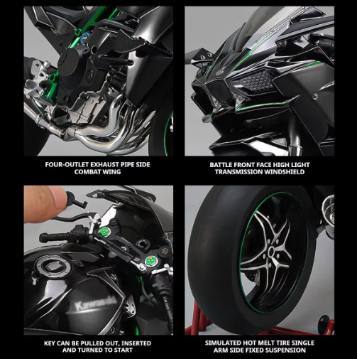1:6 Scale Kawasaki Ninja H2R Alloy Metal Diecast Motorcycle Model – Extremely Large Detailed Superbike Model with Spray Paint Finish – Collectible Display Bike alternate view