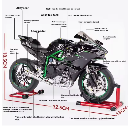1:6 Scale Kawasaki Ninja H2R Alloy Metal Diecast Motorcycle Model – Extremely Large Detailed Superbike Model with Spray Paint Finish – Collectible Display Bike view 8