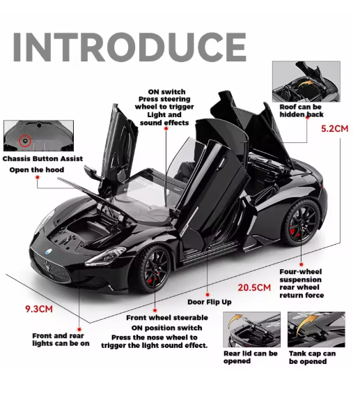 New 1:24 Maserati MC20 Supercar Diecast Model – High Detail Collectible Car view 8
