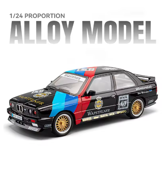 1:24 BMW M3 E30 1987 DTM Diecast Car Model | Alloy Metal Body | Sound & Light | Opening Doors | Pull Back Action | Collectible Toy