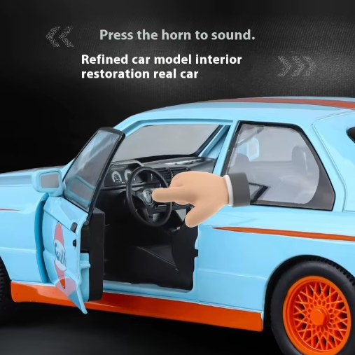 1:24 BMW M3 E30 1987 DTM Diecast Car Model | Alloy Metal Body | Sound & Light | Opening Doors | Pull Back Action | Collectible Toy view 3