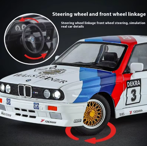 1:24 BMW M3 E30 1987 DTM Diecast Car Model | Alloy Metal Body | Sound & Light | Opening Doors | Pull Back Action | Collectible Toy view 4