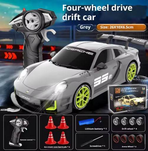 1:18 RC Porsche GT3 RS Drift Car 2.4GHz 4WD High Speed Racing Toy with 8 Tires & 4 Cones Remote Control Sports Car