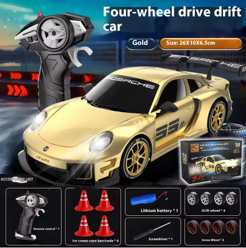 1:18 RC Porsche GT3 RS Drift Car 2.4GHz 4WD High Speed Racing Toy with 8 Tires & 4 Cones Remote Control Sports Car alternate view