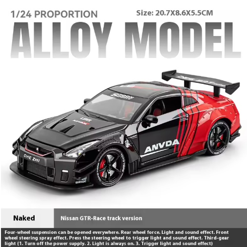 1:24 Scale Nissan GTR R35 LBWK Skyline Diecast Model Car | JDM Liberty Walk | Metal Body | Openable | Light & Sound