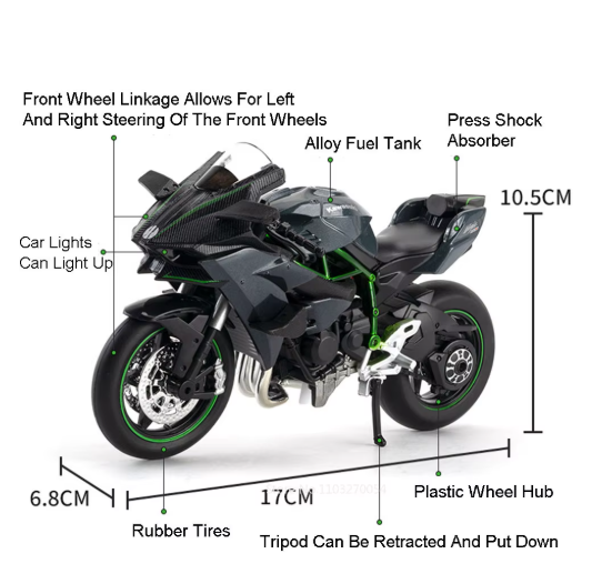 1:9 Scale Kawasaki Ninja H2R Diecast Model Bike – Premium Alloy Collectible Motorcycle view 7