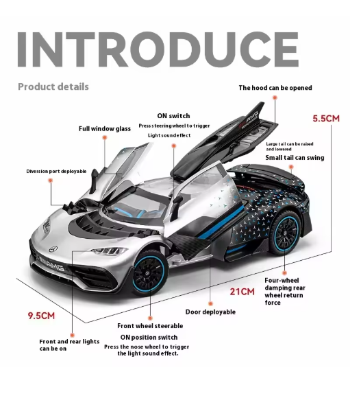 Mercedes AMG ONE 1:24 Scale Diecast Model Car Hypercar Metal Toy with Light & Sound view 9