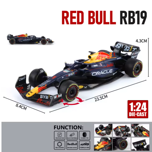 1:24 Oracle Red Bull Racing RB19 2023 Formula 1 Racing Car Max Verstappen #1 Official Licensed Alloy Diecast Metal Model with Pull Back & Opening Parts alternate view