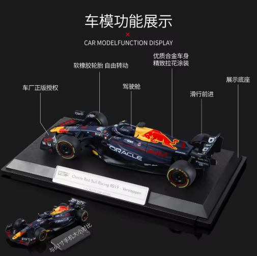 1:24 Oracle Red Bull Racing RB19 2023 Formula 1 Racing Car Max Verstappen #1 Official Licensed Alloy Diecast Metal Model with Pull Back & Opening Parts view 6