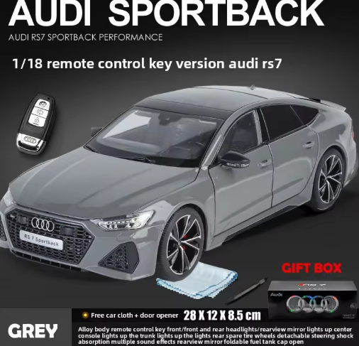 1:18 Audi RS7 Sportback Key Remote Control Version Official Licensed Diecast Metal Model Car with Lights & Sound view 3
