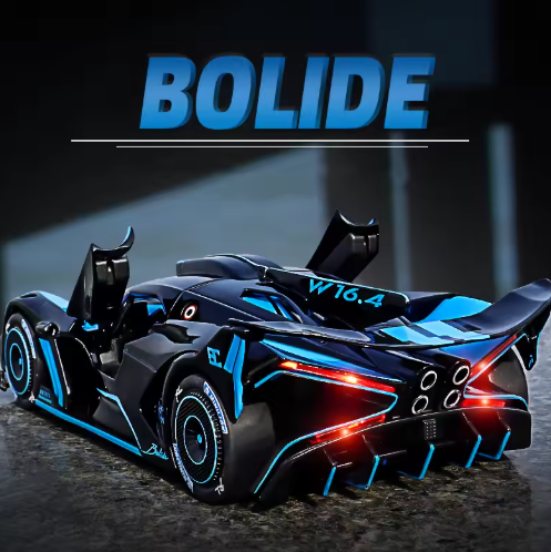 1:24 Bugatti Bolide Diecast Model Car | Alloy Metal Sports Car with Sound & Light | Opening Doors | Premium Collectible Toy | UNIK TOYS view 7