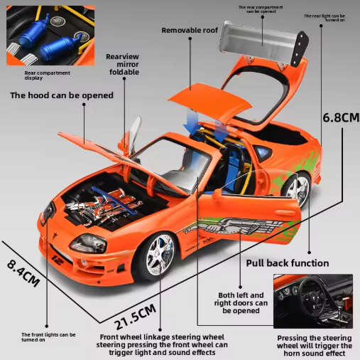 1:24 Scale Toyota Supra MK4 Diecast Model Car | Collectible Sports Car Toy | Car Lover Gift view 5