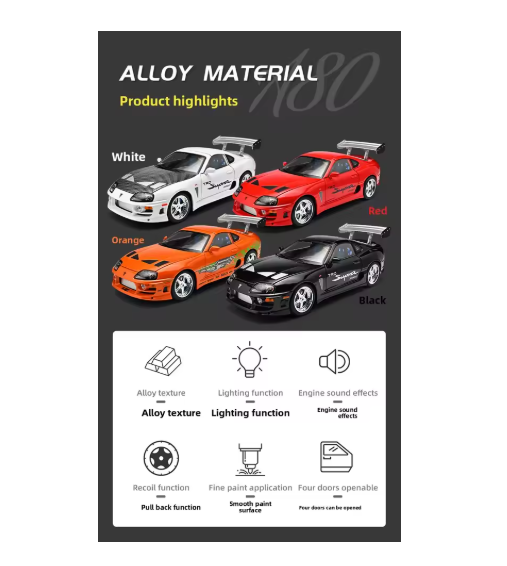 1:24 Scale Toyota Supra MK4 Diecast Model Car | Collectible Sports Car Toy | Car Lover Gift view 7