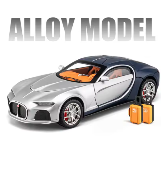 1:24 Scale Bugatti Atlantic Diecast Model Car | Metal Body Pull Back Car with Openable Doors, Lights & Sound