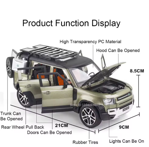 1:24 Scale Land Rover Defender Diecast Model Car | Metal Body Collectible Car | Detailed SUV Model view 7
