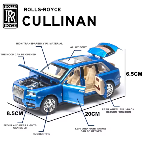 1:24 Scale Rolls Royce Cullinan Diecast Model Car with Smoke | Metal Body | Luxury Collectible Car view 4