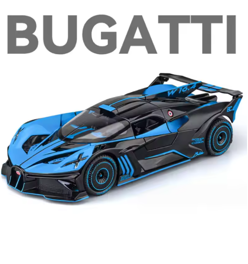 1:24 Bugatti Bolide Diecast Model Car | Alloy Metal Sports Car with Sound & Light | Opening Doors | Premium Collectible Toy | UNIK TOYS view 9